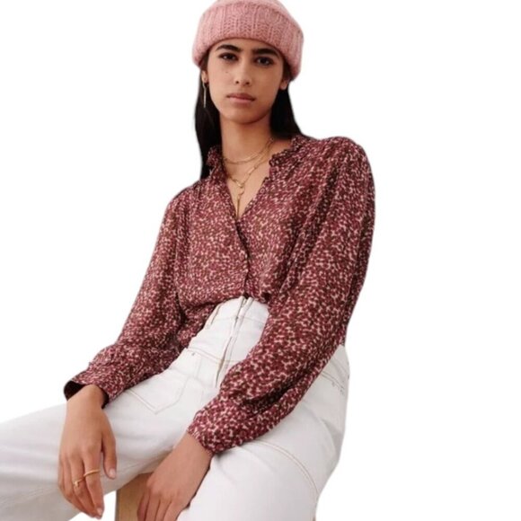 Ba&sh Pabi Printed Ruffle Neck Button Up Blouse Size M - Picture 13 of 15